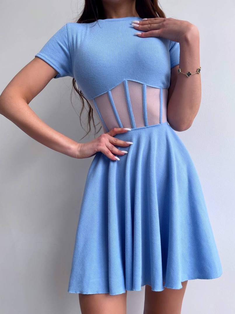 Сукня-міні  з елементами корсету  та спідницею солнцем | PUSHKA SHOP