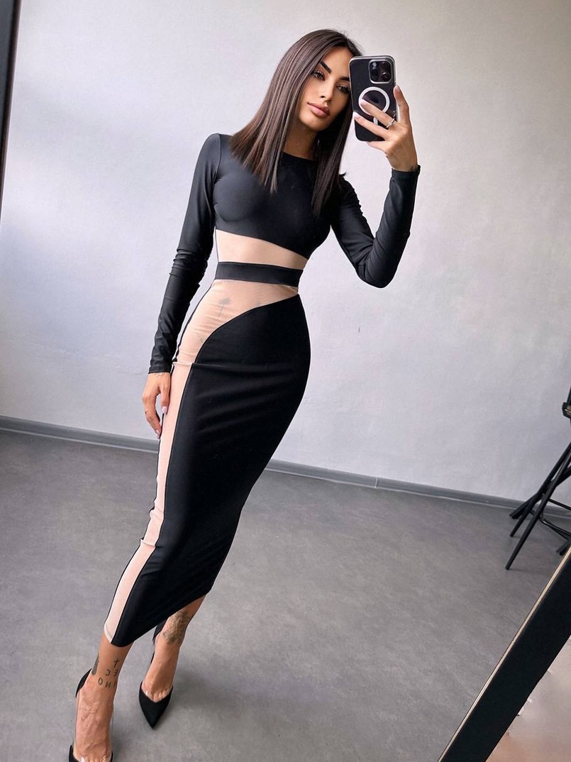 Сукня міді  із вставками сітки  Сукня міді  із вставками сітки  | PUSHKA SHOP