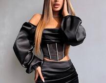 Комплект: корсет, декорований стразами   + спідниця міні з драпіруванням  Комплект: корсет, декорований стразами   + спідниця міні з драпіруванням  | PUSHKA SHOP