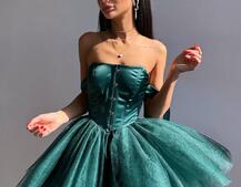 Атласна корсетна сукня міні з гачками та пишною фатиновою спідницею  | PUSHKA SHOP