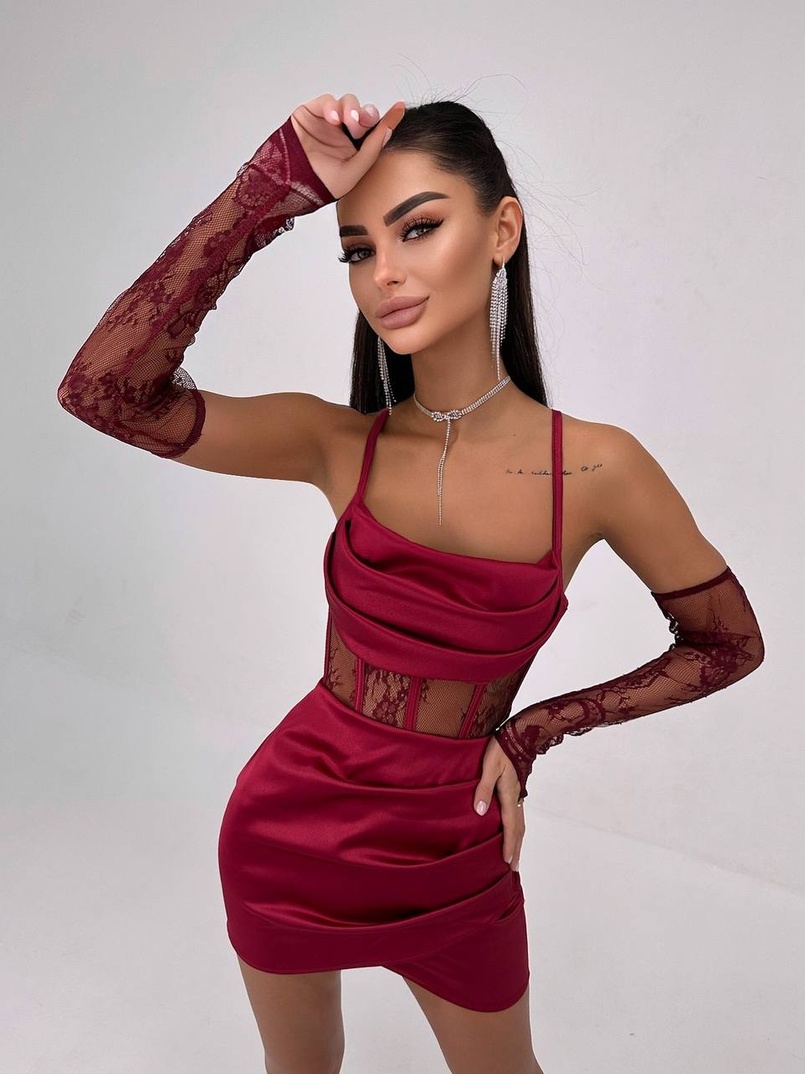 Комплект: корсет, декорований мереживом   + рукавички+ спідниця міні з драпіруванням   Комплект: корсет, декорований мереживом   + рукавички+ спідниця міні з драпіруванням   | PUSHKA SHOP