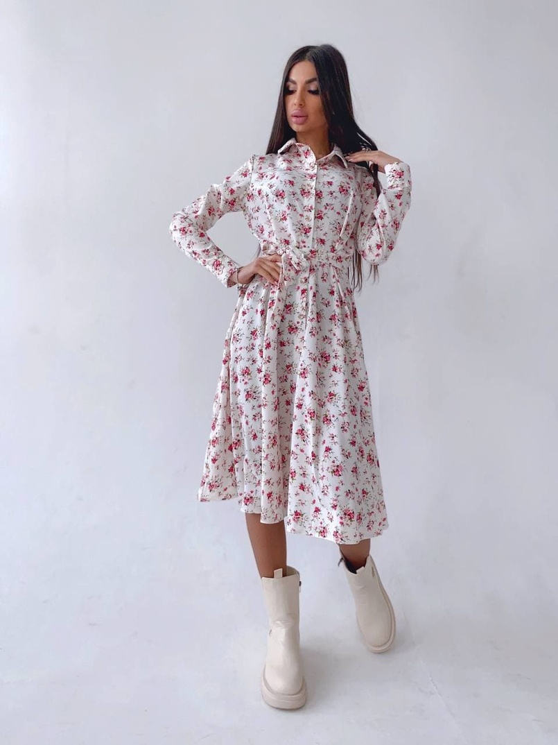 Цветочное платье-рубашка на пуговицах Цветочное платье-рубашка на пуговицах | PUSHKA SHOP