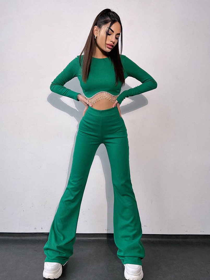 Комплект : штани кльош і топ , декорований бахромою зі страз Ручна робота Комплект : штани кльош і топ , декорований бахромою зі страз Ручна робота | PUSHKA SHOP