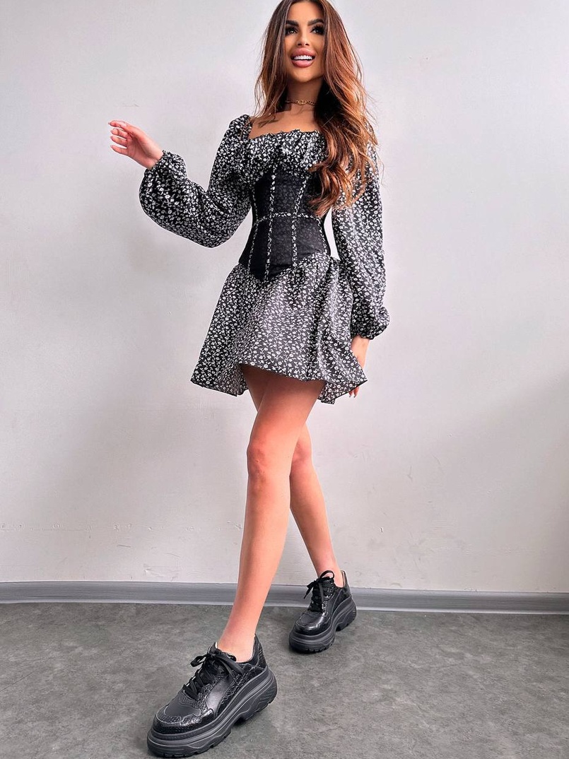 Сукня міні в квітковий принт + прозорий корсет  Сукня міні в квітковий принт + прозорий корсет  | PUSHKA SHOP