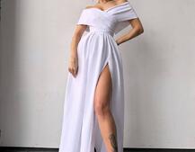 Сукня максі  з відкритими плечима та розрізом на спідниці | PUSHKA SHOP