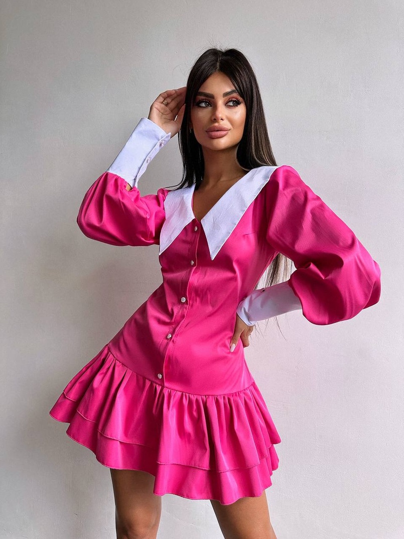 Котонова сукня з рюшами на гудзиках зі шнурівкою на спинці Котонова сукня з рюшами на гудзиках зі шнурівкою на спинці | PUSHKA SHOP