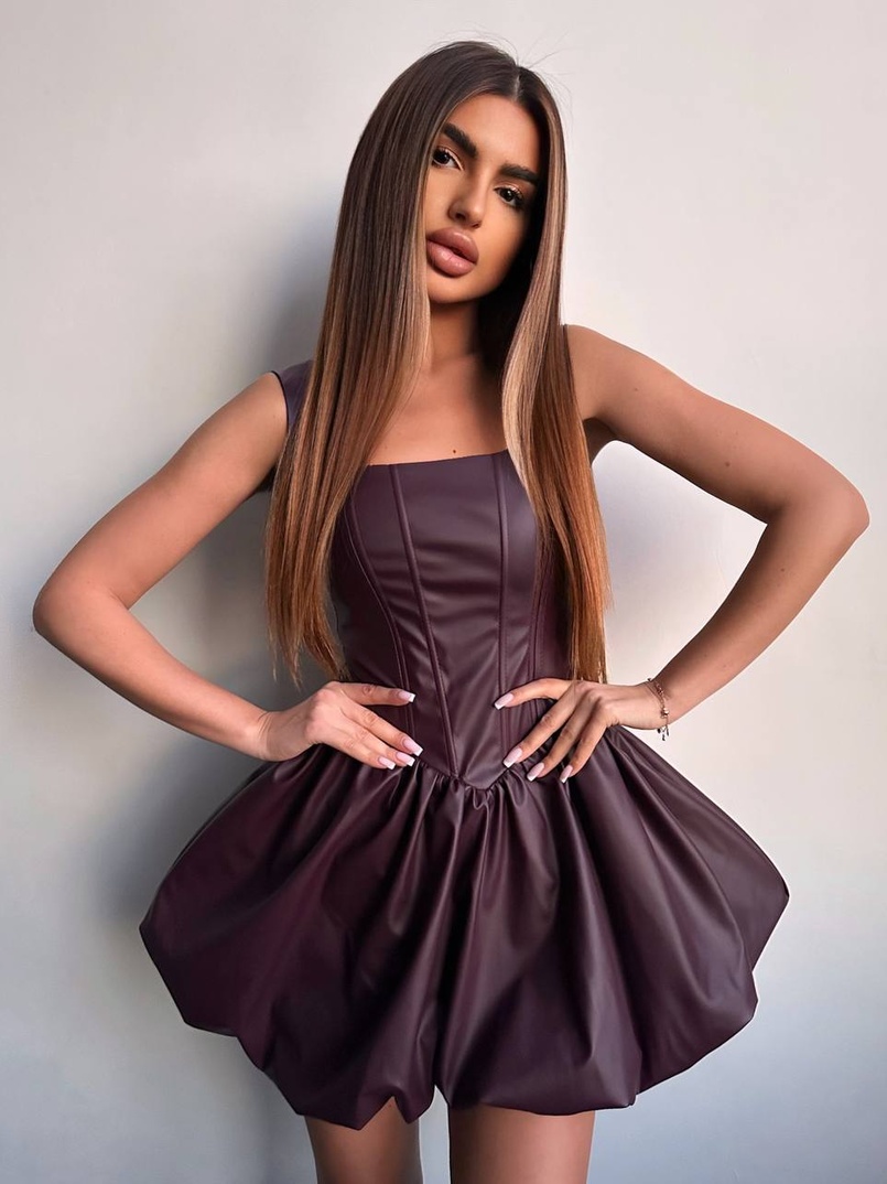 Корсетна сукня з еко-шкіри зі спідницею-балоном | PUSHKA SHOP