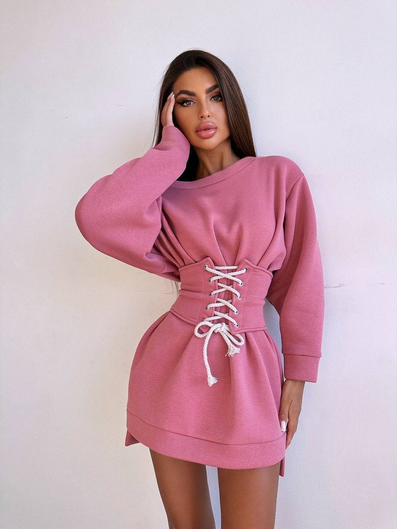 Тепле затишне худі over-size на флісі + корсет на шнурівці Можна носити з корсетом та без | PUSHKA SHOP