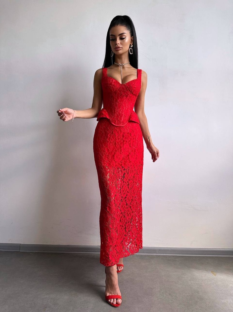 Вишуканий комплект із мереживного корсета та спідниці міді  | PUSHKA SHOP