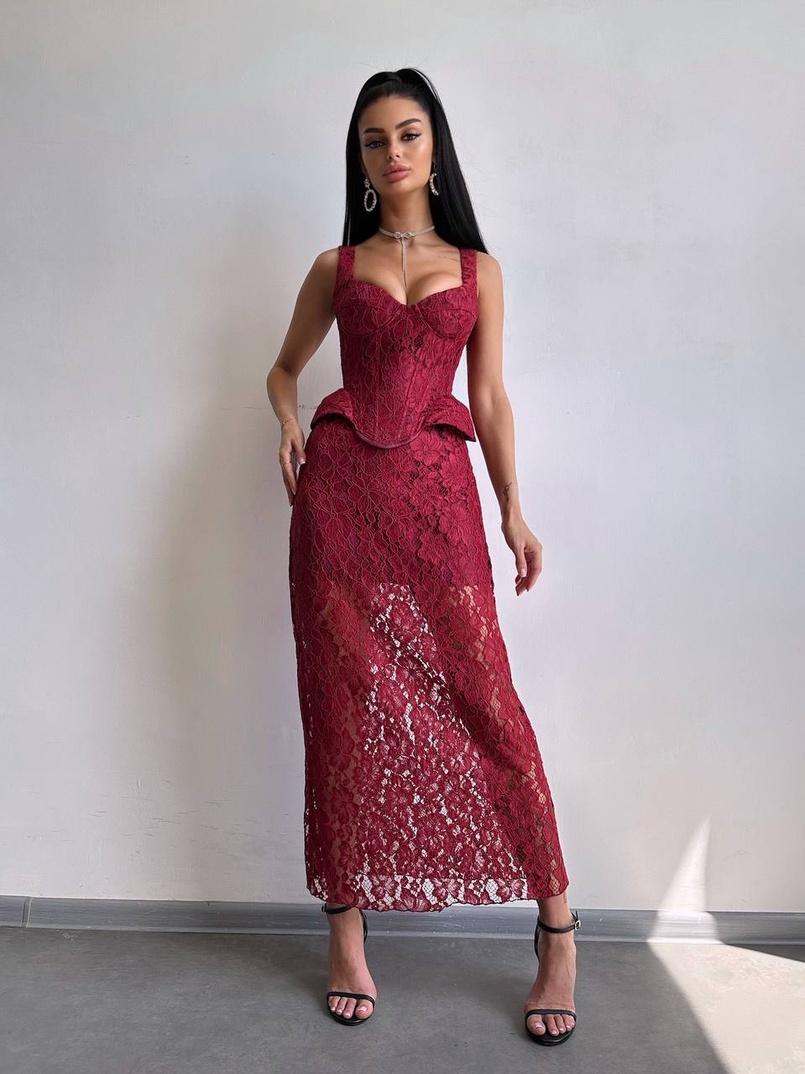Вишуканий комплект із мереживного корсета та спідниці міді  | PUSHKA SHOP