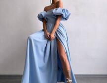 Сукня максі  з розрізом на спідниці та об’ємними рукавами  | PUSHKA SHOP