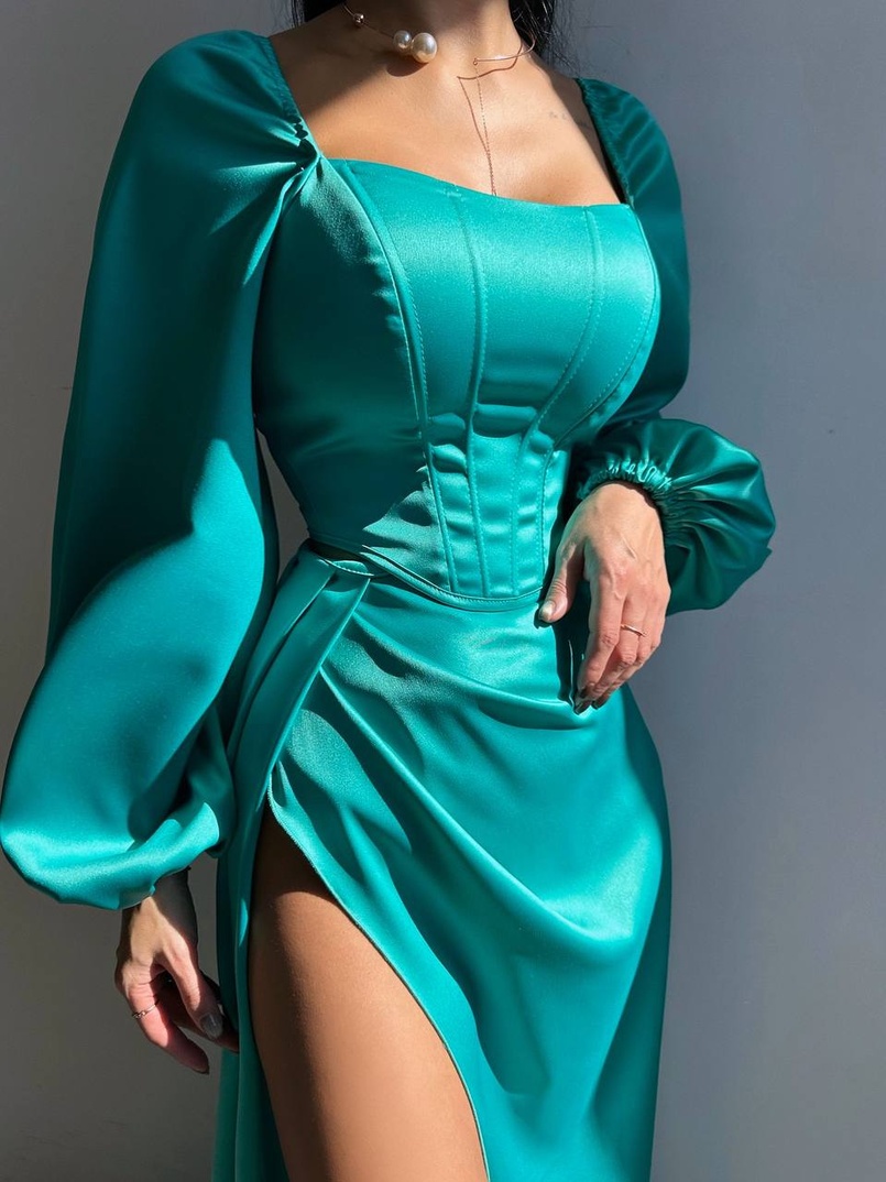 Атласний комплект: корсет + спідниця максі з драпіруванням Атласний комплект: корсет + спідниця максі з драпіруванням | PUSHKA SHOP