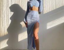 Трикотажный комплект: топ с чашечками push up + юбка миди с разрезом  Трикотажный комплект: топ с чашечками push up + юбка миди с разрезом  | PUSHKA SHOP