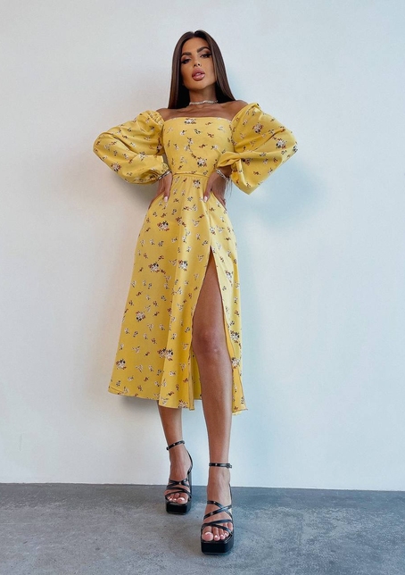 Сукня -міді зі шнурівкою на спинці та розрізом на ніжці | PUSHKA SHOP