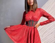 Приталена блискуча сукня з корсетною вставкою та пишною спідницею-сонцем | PUSHKA SHOP