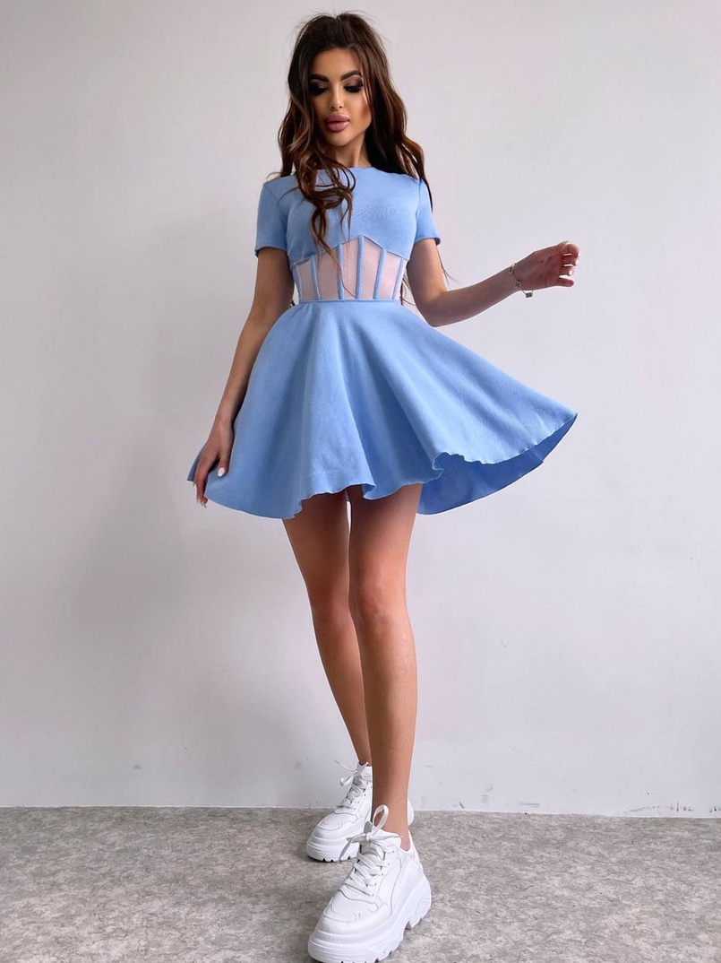 Сукня-міні  з елементами корсету  та спідницею солнцем | PUSHKA SHOP