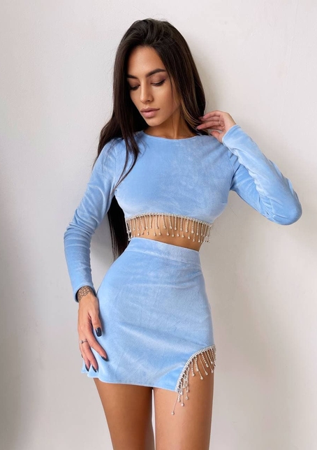 Оксамитовий комплект, декорований бахромою зі страз Оксамитовий комплект, декорований бахромою зі страз | PUSHKA SHOP