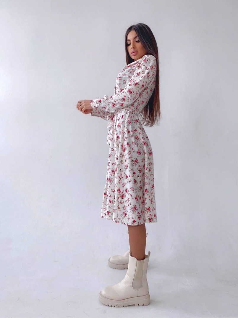 Цветочное платье-рубашка на пуговицах Цветочное платье-рубашка на пуговицах | PUSHKA SHOP