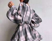 Сукня з подвійною спідницею та обʼємними рукавами у клітинку  Сукня з подвійною спідницею та обʼємними рукавами у клітинку  | PUSHKA SHOP