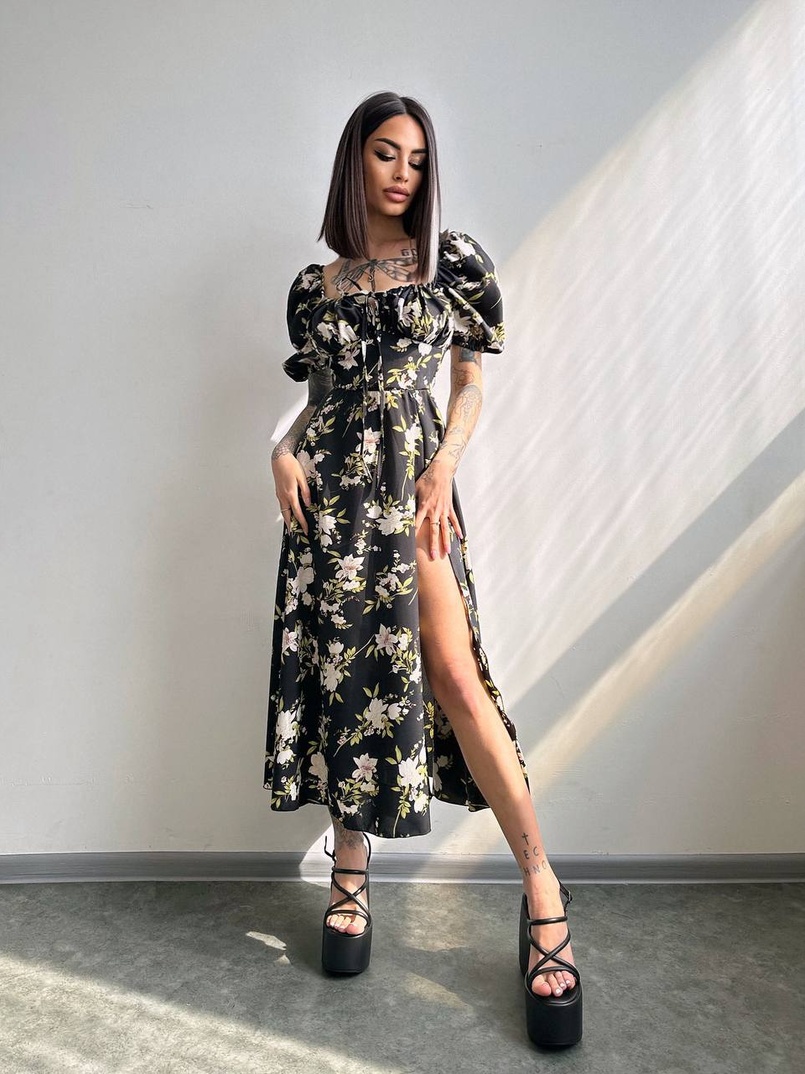 Сукня- міді  з квітковим принтом | PUSHKA SHOP