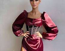 Комплект: корсет, декорований стразами   + спідниця максі з драпіруванням  Комплект: корсет, декорований стразами   + спідниця максі з драпіруванням  | PUSHKA SHOP