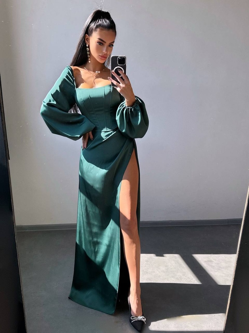 Атласний комплект: корсет + спідниця максі з драпіруванням Атласний комплект: корсет + спідниця максі з драпіруванням | PUSHKA SHOP