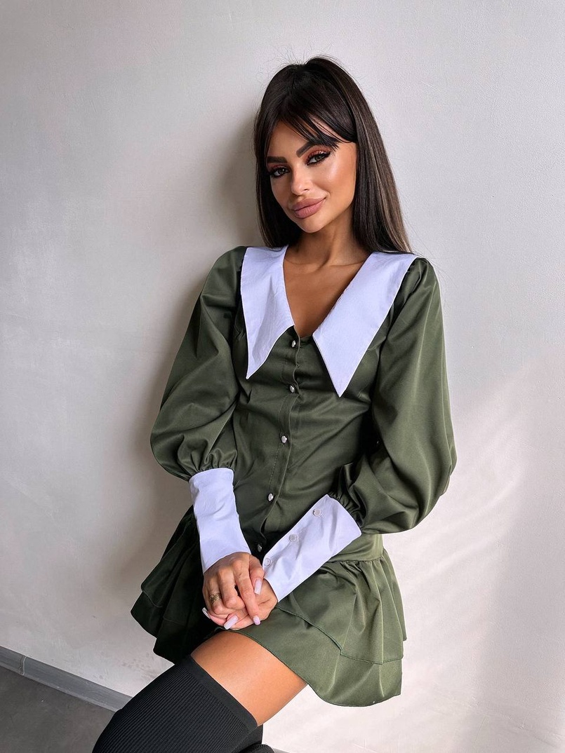 Котонова сукня з рюшами на гудзиках зі шнурівкою на спинці Котонова сукня з рюшами на гудзиках зі шнурівкою на спинці | PUSHKA SHOP