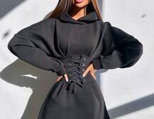 Тепле приталене худі з капюшоном на флісі + корсет на шнурівці Можна носити з корсетом та без | PUSHKA SHOP