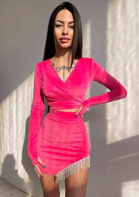 Оксамитовий комплект, декорований бахромою зі страз Оксамитовий комплект, декорований бахромою зі страз | PUSHKA SHOP