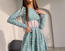 Приталена сукня з корсетною вставкою та спідницею-сонцем | PUSHKA SHOP