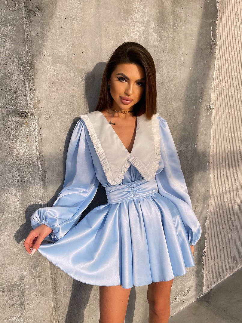 Сукня з коміром та об'ємними рукавами з широким поясом Сукня з коміром та об'ємними рукавами з широким поясом | PUSHKA SHOP