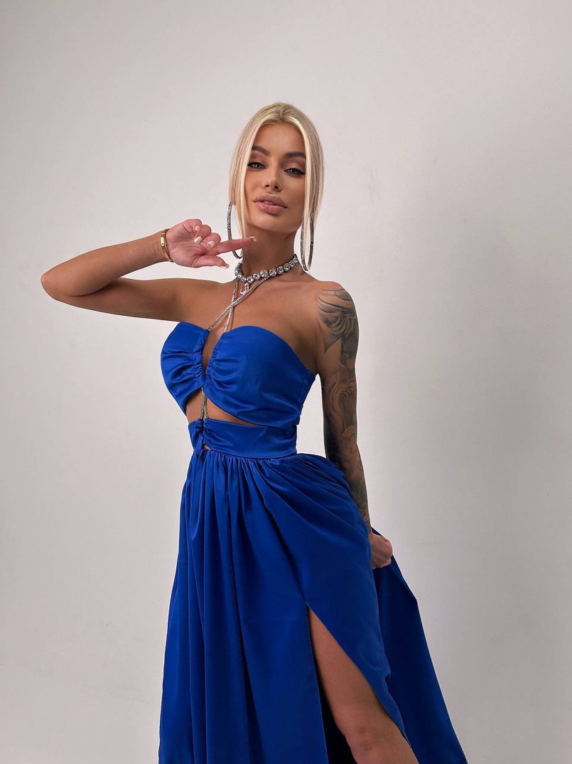 Атласна сукня максі із шнуром зі стразами  | PUSHKA SHOP