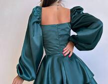 Атласна корсетна сукня бюстьє з пишною подвійною спідницею та об‘ємними рукавами | PUSHKA SHOP