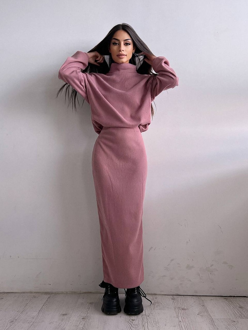 Костюм із теплого трикотажу-рубчика: светр + спідниця Костюм із теплого трикотажу-рубчика: светр + спідниця | PUSHKA SHOP