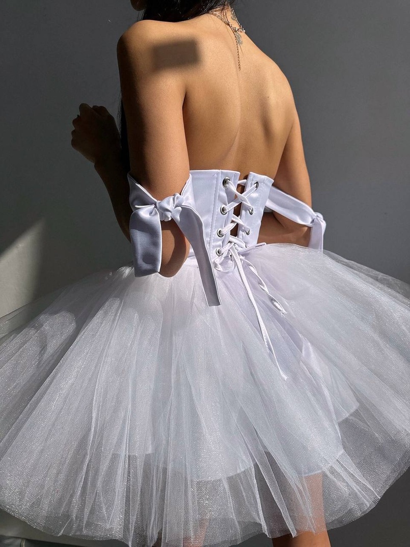 Атласна корсетна сукня міні з гачками та пишною фатиновою спідницею  Атласна корсетна сукня міні з гачками та пишною фатиновою спідницею  | PUSHKA SHOP