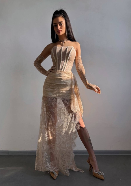 Мереживна сукня максі з рукавичками  | PUSHKA SHOP