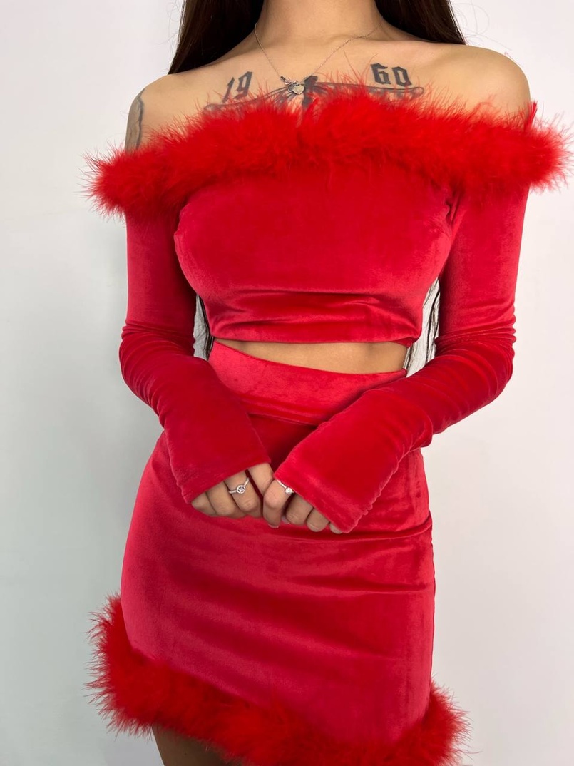 Оксамитовитовий комплект з пір‘ям  Оксамитовитовий комплект з пір‘ям  | PUSHKA SHOP