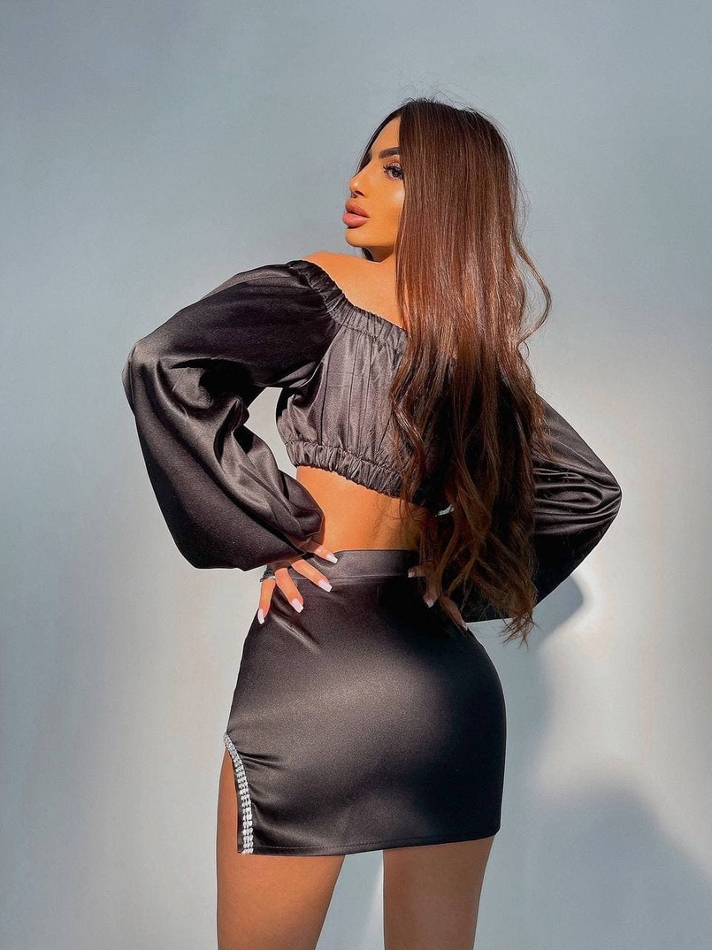 Атласный комплект, декорированный стразами   Атласный комплект, декорированный стразами   | PUSHKA SHOP