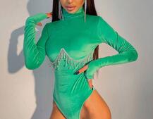 Оксамитовий боді-гольф, декорований бахромою зі страз Оксамитовий боді-гольф, декорований бахромою зі страз | PUSHKA SHOP