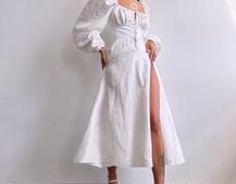 Муслінова сукня -міді з розрізом на ніжці  | PUSHKA SHOP