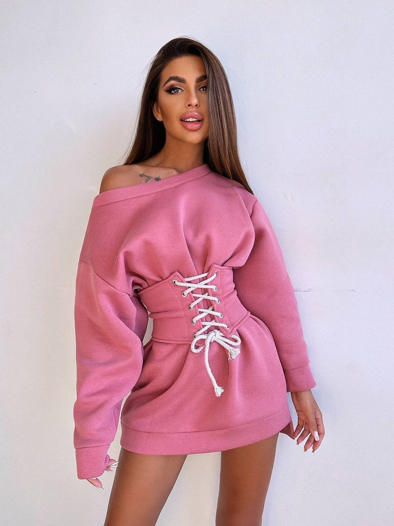 Тепле затишне худі over-size на флісі + корсет на шнурівці Можна носити з корсетом та без | PUSHKA SHOP