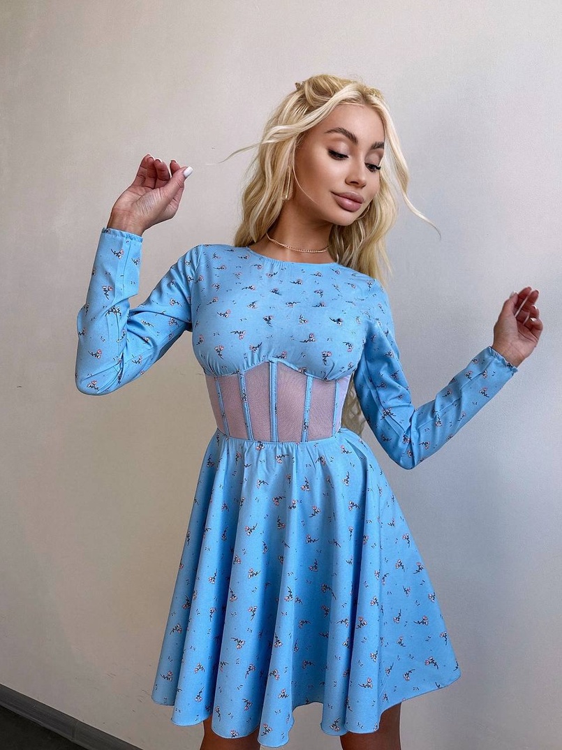 Корсетна сукня з пишною спідницею в квітковий Принт  | PUSHKA SHOP