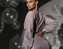 Сяюча сукня міні із завʼязкою на ніжці Сяюча сукня міні із завʼязкою на ніжці | PUSHKA SHOP