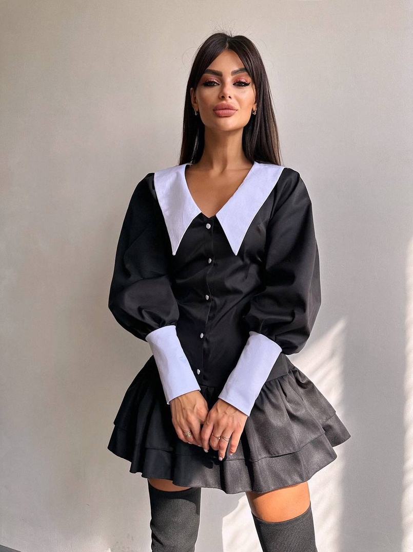 Котонова сукня з рюшами на гудзиках зі шнурівкою на спинці Котонова сукня з рюшами на гудзиках зі шнурівкою на спинці | PUSHKA SHOP