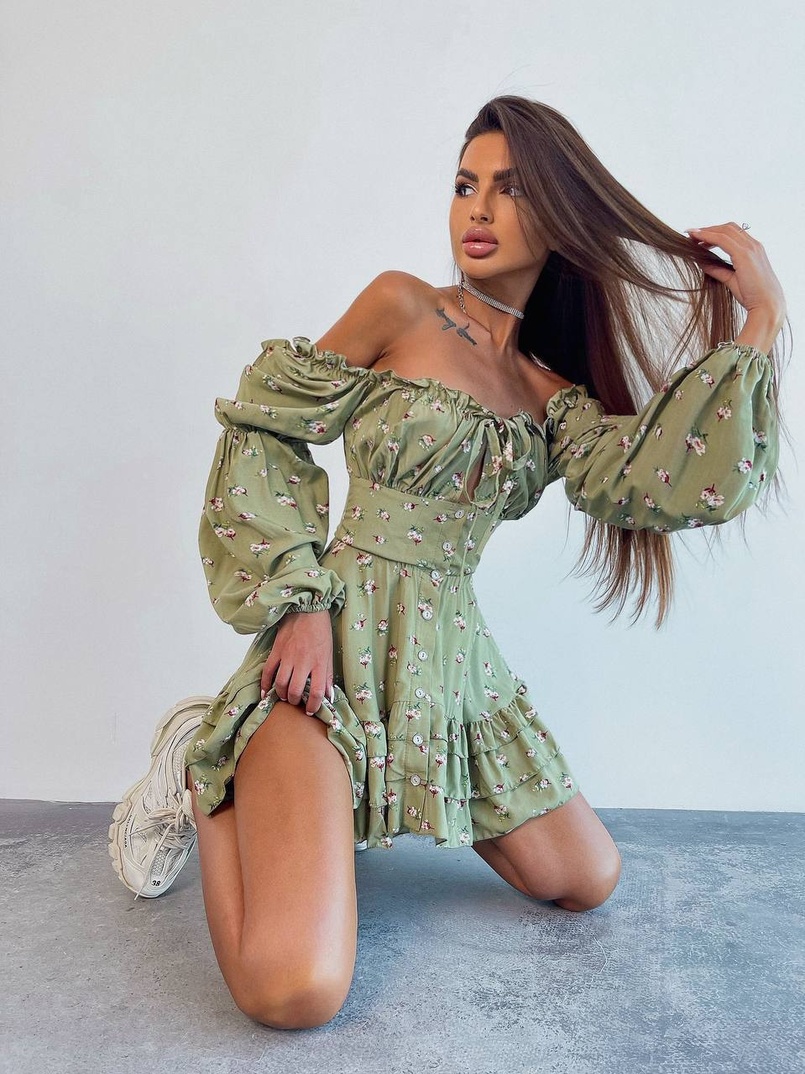 Сукня з квітковим принтом з воланами на ґудзиках  Сукня з квітковим принтом з воланами на ґудзиках  | PUSHKA SHOP