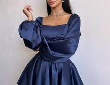 Атласна корсетна сукня з пишною подвійною спідницею та об‘ємними рукавами | PUSHKA SHOP