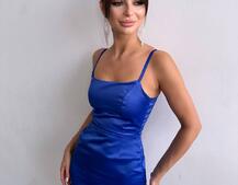 Атласна сукня декорована бахромою зі страз  Атласна сукня декорована бахромою зі страз  | PUSHKA SHOP