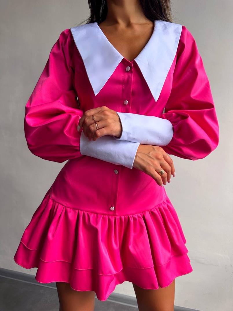 Котонова сукня з рюшами на гудзиках зі шнурівкою на спинці Котонова сукня з рюшами на гудзиках зі шнурівкою на спинці | PUSHKA SHOP