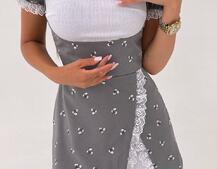 Сукня з квітковим принтом декорована мереживом  Сукня з квітковим принтом декорована мереживом  | PUSHKA SHOP