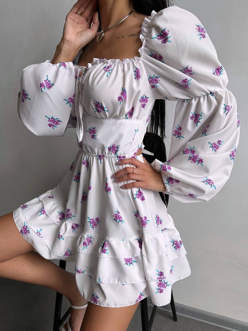 Сукня з квітковим принтом з воланами на ґудзиках  | PUSHKA SHOP